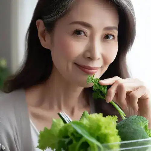 A Woman Over 50 Feasting On Green Vegetables: Aurapaz.com